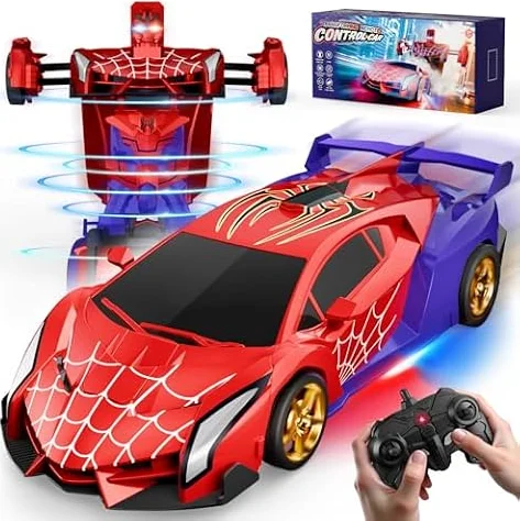 Remote Control Transform Car w Eye & Underbody Lights, 2.4GHz Web RC Car & Robot One-Button Deformation & 360°Rotation, Boys Toys Gifts Present for 3 4 5 6 7 8 9 Year Old Boys Kids Toys Age 3-12