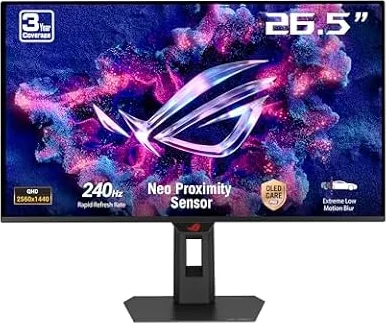 ASUS ROG Strix OLED XG27AQDMES gaming monitor ― 27-inch (26.5-inch viewable) 1440p 240 Hz, 0.03ms, Care Pro, ELMB, G-SYNC® compatible, 99% DCI-P3, and DisplayWidget Center