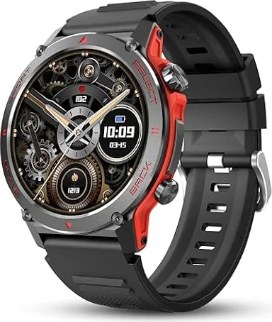 Popglory Smart Watch, 1.43''AMOLED 45mm Military Smartwatch Men Women Answer/Make Call, Digital Fitness Watch, 110+ Sports, Blood Pressure, Heart Rate, Stress Monitor Sports Watch for Android or iOS