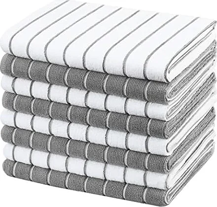 gryeer Microfibre Tea Towels, 45 x 65 cm, Pack of 8, Grey and White