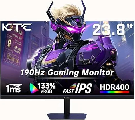 KTC 24 Inch Gaming Monitor, FHD 1080P@180Hz (OC 190Hz) Monior with Fast IPS Panel, 1ms Response Time, Adaptive Sync, HDR400, 133% sRGB, HDMI 2.0 / DP 1.4, Hardware Anti-Blue Light, VESA 100 * 100mm