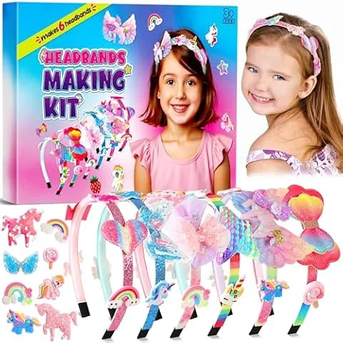 Pourbibi Unicorn Headband Making Kit for Girls Age 3+, Creative Craft Kits for Kids, DIY Hairbands & Hair Accessories Toys Set - Birthday Presents for Girls Age 3-8 Years Old,Easter Gifts for Kids