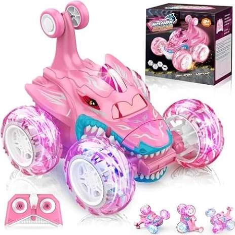Dislocati Girls Remote Control Cars 360°Flips LED Flash Light Monster Truck Toys Age 5 6 7 Girls Birthday Presents Outdoor Stunt Car