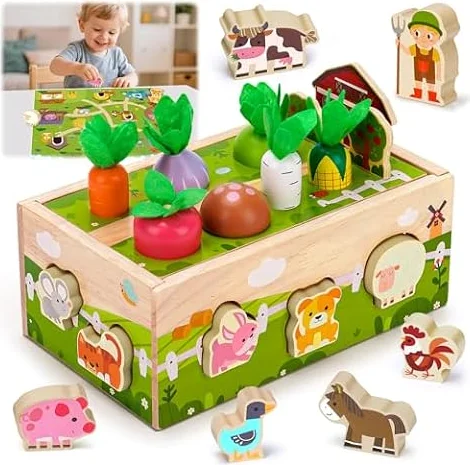 Montessori Wooden Toys for 1 2 3 Year Old, 1st Birthday Gifts for Boy Girl