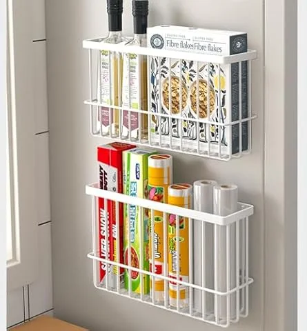 EigPluy 2 Pieces Kitchen Cabinet Door Storage Box, Self-Adhesive Storage Box, Wall Mounted Metal Storage Boxes,Cabinet/Bathroom/Fridge Small Items Organiser Storage Boxes (White)