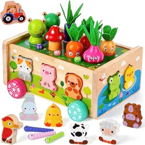 Montessori Wooden Toys for 1 2 3 Year Old, 1st Birthday Gifts for Toddlers
